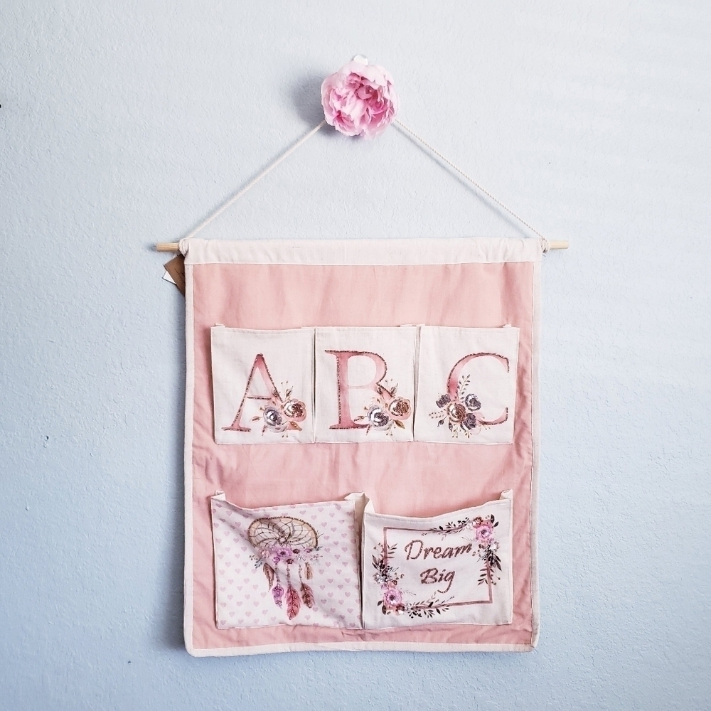 Bohemian Pink Chic ABC Linen Wall Hanging Nursery Storage